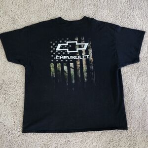 Men's Chevy T-Shirt Black w/ Camo American Flag Background Cotton, Sz. 2XL